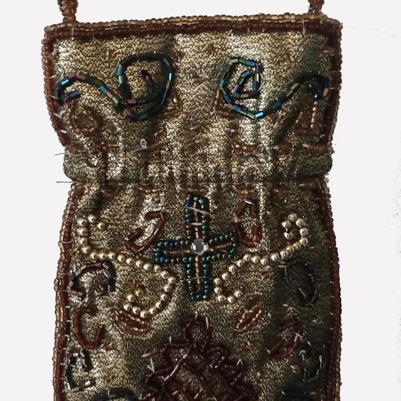 Gold Detailed-Retro-Beaded Crossbody Handbag With Cross On Back-Made in China - Picture 9 of 13